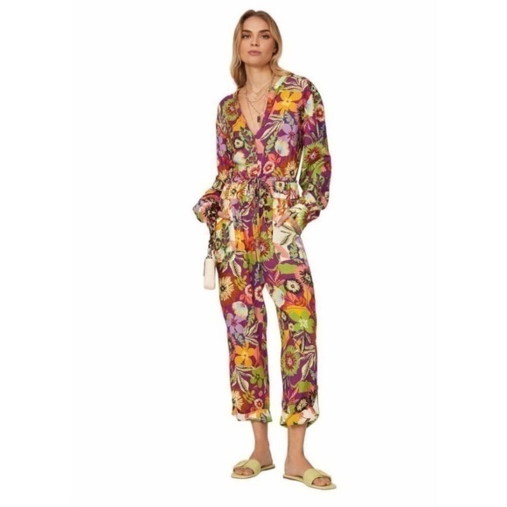 Le Superbe Lotus Land Jumpsuit Size 8 Floral Wide Leg One-Piece